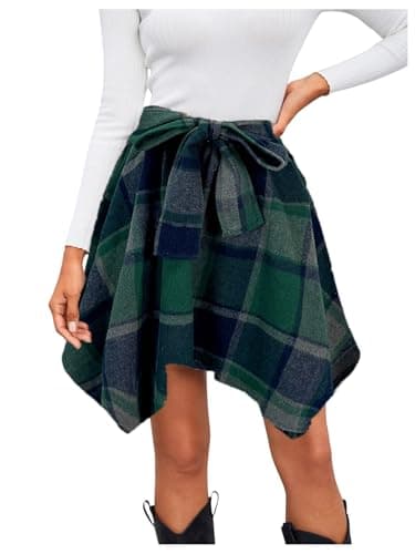 MakeMeChic Women's Plaid HighWaisted Elastic Mini Skirt — Dark Green