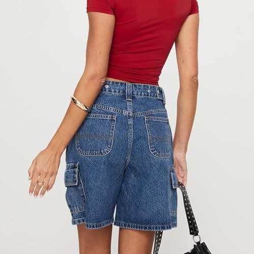 Giraropa Women's Vintage Baggy Denim Bermuda Shorts with Pockets