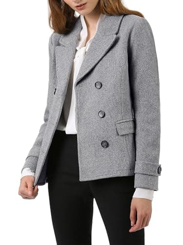 Allegra K Women's Notched Lapel Double Breasted Pea Coat