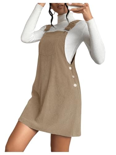 Milumia Women's Corduroy Button Front Mini Pinafore Dress with Pocket