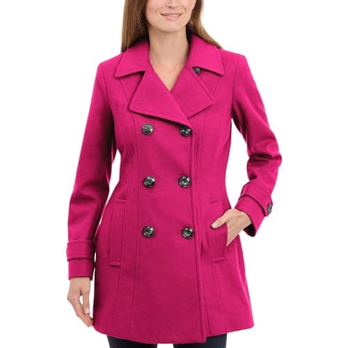 Anne Klein Women's Classic Double Breasted Wool Coat — Orchid
