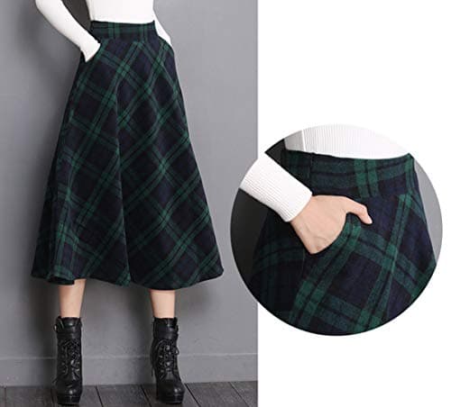 Women's Winter Wool Plaid A-Line Long Skirt