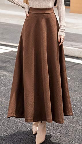 Women's Wool A-Line Maxi Skater Skirt for Fall Winter