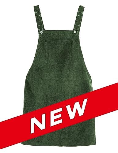 Tanming Women's Corduroy A-Line Cute Pinafore Bib Overall Mini Dress Skirt — Dark Green