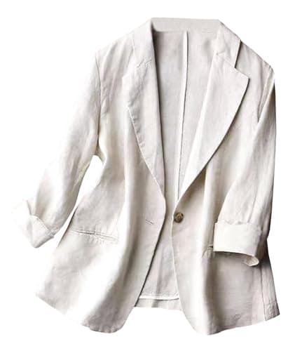 SOMTHRON Women's Casual Linen 3/4 Sleeve Blazer Jacket