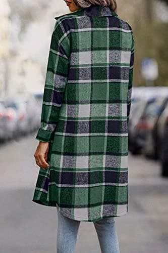 PrettyGarden Women's Plaid Shacket Long Sleeve Button Up Flannel Winter Coat
