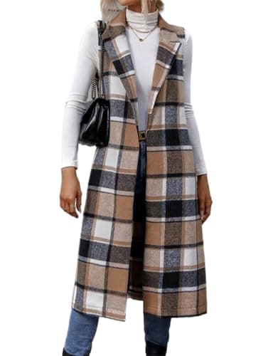 IDEALSANXUN Women's Plaid Sleeveless Fall Blazer Vest — Brown New