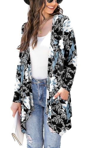 Veryoung Women's Lightweight Floral Long Sleeve Cardigan with Pockets — B04-floral_white_lily
