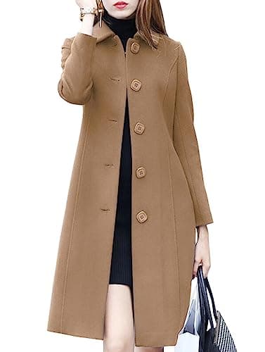 Chouuyaotou Women's Elegant Fall Winter Wool Overcoat — Dark Camel