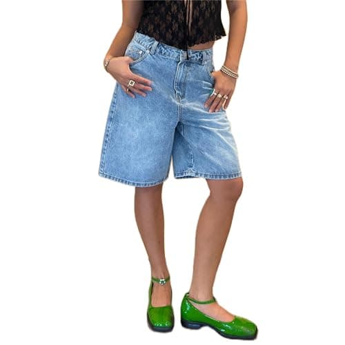 Raruxxin Women's Y2K Wide Leg Low Waist Cargo Jean Shorts with Pockets — B Vintage Blue