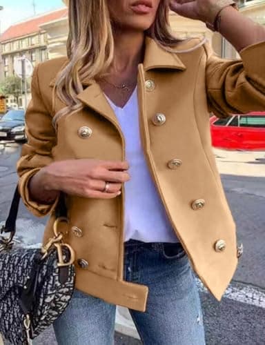 IDEALSANXUN Women's Cropped Wool Peacoat Trench Coat Casual Outwear