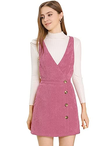 Allegra K Women's Mini Vintage A-Line Bib ChristmasOverall Pinafore Dress — Rose Red