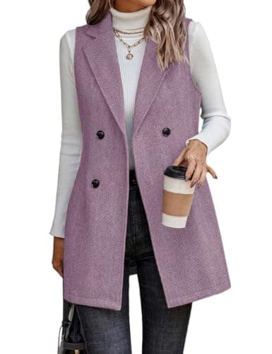 IDEALSANXUN Women's Sleeveless Tweed Long Vest Fall Jacket Cardigan Outerwear — Purple