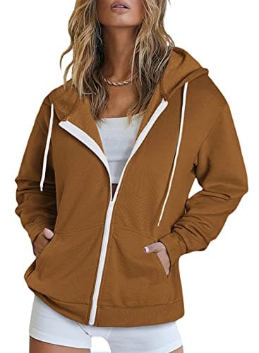 Women's Zip Up Hoodie Sweatshirt Jacket Coat — A Deep Brown
