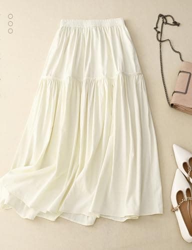 Linen Skirts for Women Elastic High Waisted Vintage Summer Midi Skirts