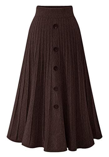 Youhan Women's High-Waist A-Line Pleated Knit Skirt — Coffee