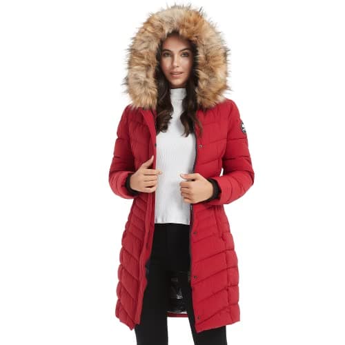 Molemsx Women's Thick Faux Fur Parka Jacket, Warm Hooded Down Alternative XS-XXL — Wine Red-style a