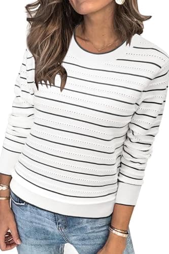 Womens Arach&Cloz Knit Sweater Long Sleeve Casual Spring Outfit Fashion — Striped White Black
