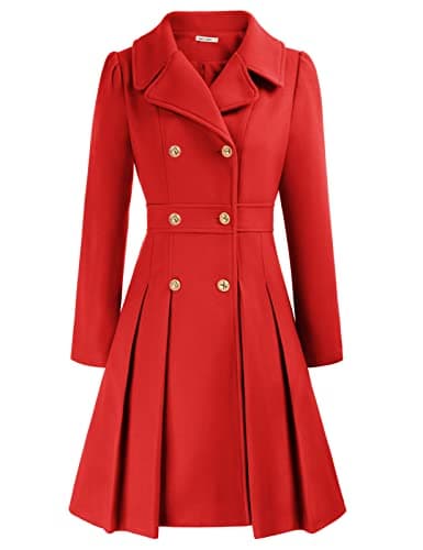GRACE KARIN Women's Trench Coat Notch Lapel Double Breasted Pea Coat Jacket — Red