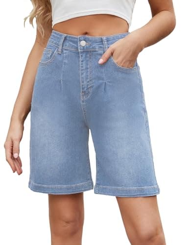 TOSATISFINE Women's High-Waisted Stretch Jean Shorts — Light Blue