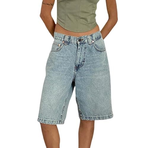 Winioder Y2K Wide Leg Denim Jean Shorts for Women — Denim Light Blue