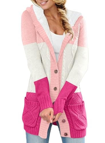 Sidefeel Women's Hooded Fleece Cardigan Winter Coat with Pockets — Hooded Hot Pink