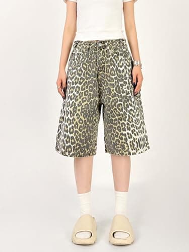 Vintage Y2k Leopard Print Oversized Jean Shorts
