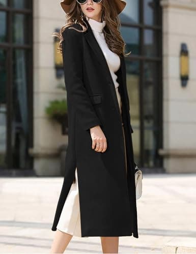 IDEALSANXUN Women's Long Wool Trench CoatFall Winter Dressy Coat with Slits