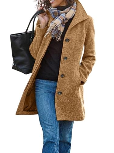Women's Winter Wool Blend Pea Coat Casual Trench Coat — Khaki