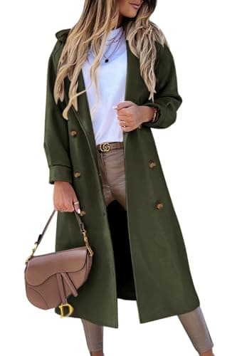 BZB Women's Elegant Double Breasted Pea Coat Winter Wool Blend Notched Collar — Green