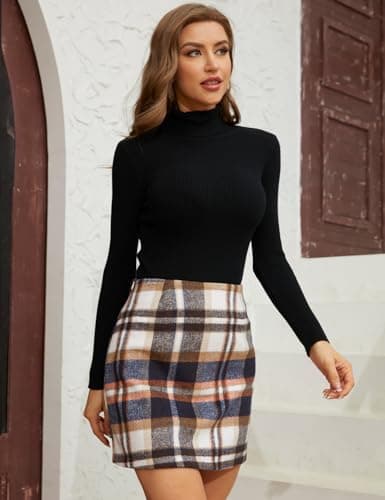 Arssm Women's High Waist Casual Plaid Bodycon Pencil Mini Skirt