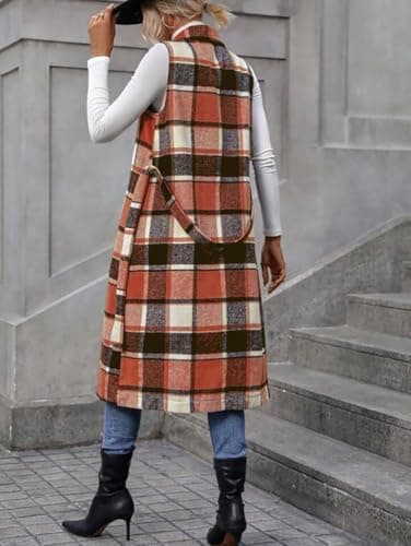 IDEALSANXUN Women's Plaid Sleeveless Fall Blazer Vest