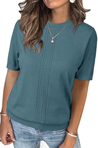 Womens Arach&Cloz Knit Sweater Long Sleeve Casual Spring Outfit Fashion — Blue-5006