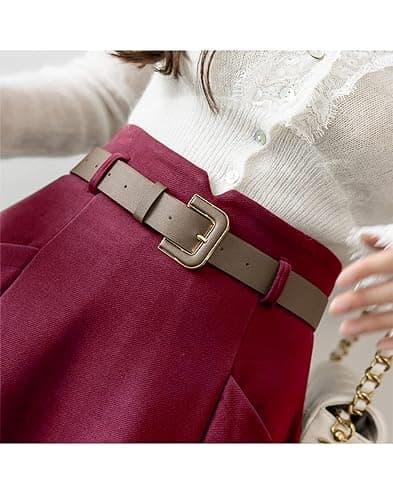 High Waisted A-Line Wool Midi Skirt for Women