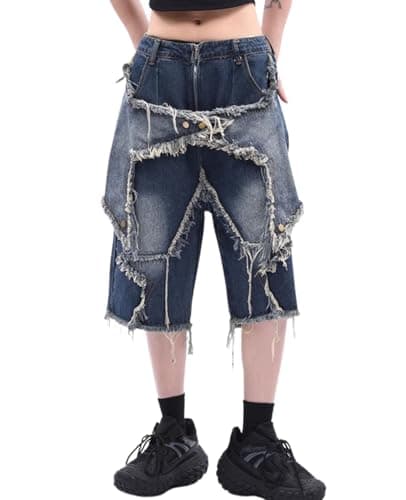 Lafaguw Gothic Star Patchwork High-Waisted Jeans Shorts