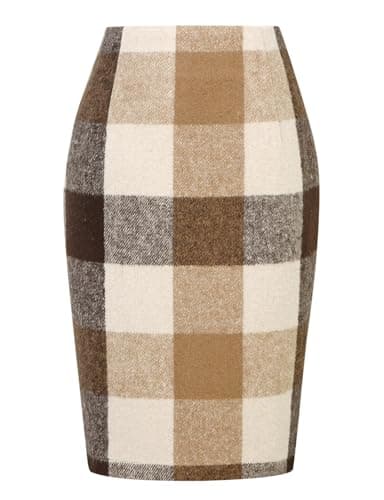 2024 Fall/Winter Plaid Midi Skirt for Women — Camel