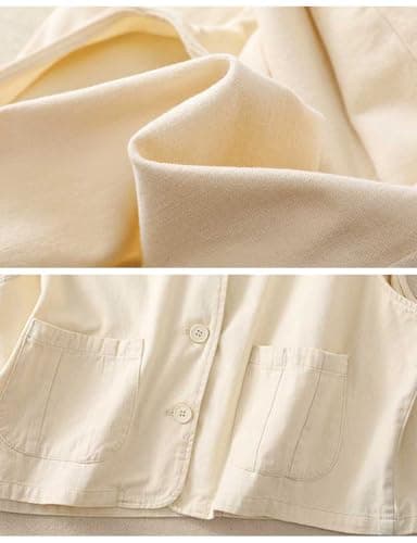 Womens Linen Vest Tops Casual Button Down Sleeveless Blazer