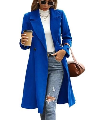 IDEAL SANXUN Women's Wool Trench Coat Fall Winter Dressy — Blue