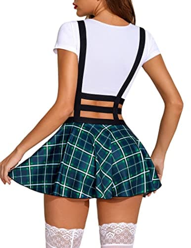 Avidlove Women's Sexy A-Line Suspender Skirt with Pleated Short Braces