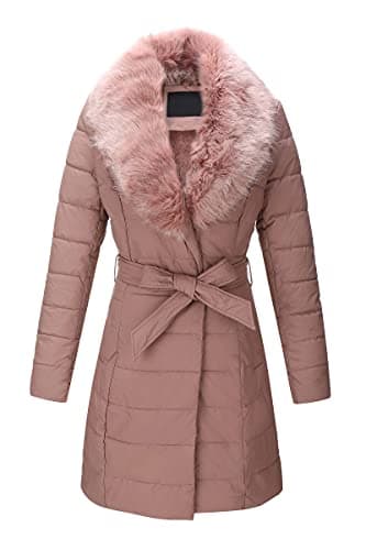 Bellivera Women's Winter Puffer Jacket with Removable Fur Collar — Brownpink