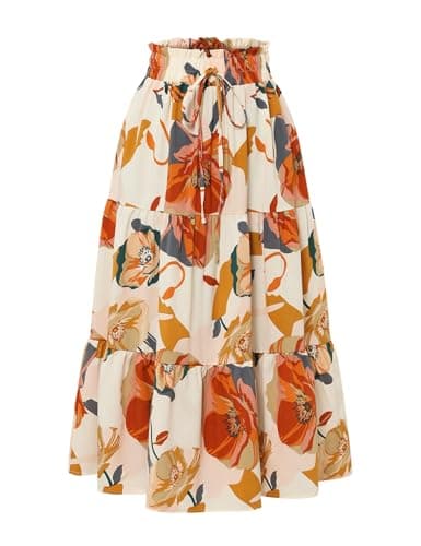 IDEALSANXUN Boho Flowy Tiered Midi Skirt for Women
