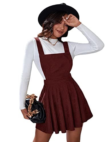 Floerns Women's Corduroy Pinafore Dress with Criss Cross Back Straps — Burgundy