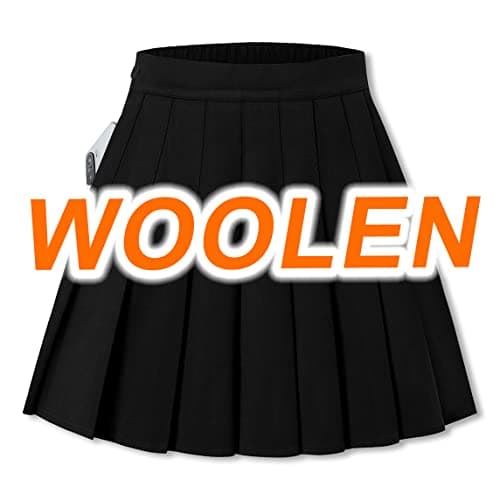 Sangtree Women's Wool Pleated Skirt with Stretch Band, US 4XL, Winterattice — Black Woolen