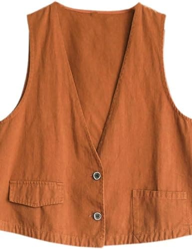 ULEMON Linen V-Neck Waistcoat for Women Light & Casual