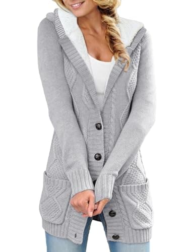 Sidefeel Women's Hooded Fleece Cardigan Winter Coat with Pockets — Gray