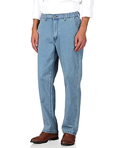 Soojun Men's Relaxed Fit Elastic Waist Jeans with Zipper and Button