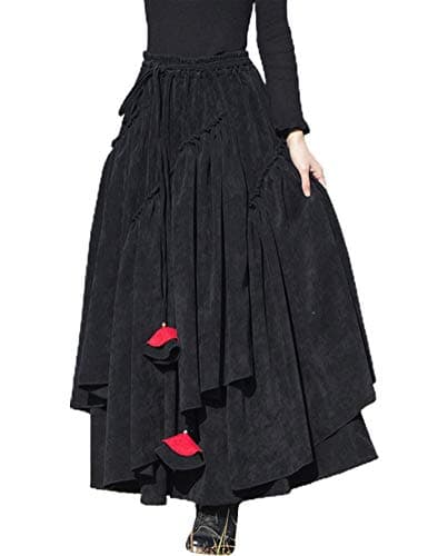 IDEALSANXUN Womens High Waist Flared Corduroy Pleated Long Skirts — Black