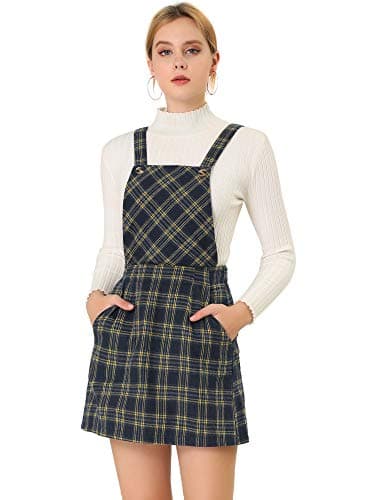 Allegra K Women's Plaid Overall Bib Dress with Adjustable Straps — Yellow