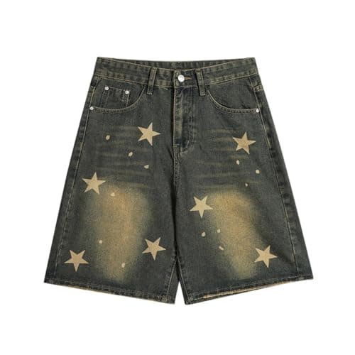 IDEWO Y2K Star Baggy Jorts Wide Leg Unisex Jeans Shorts Grunge Pants — Blue-b