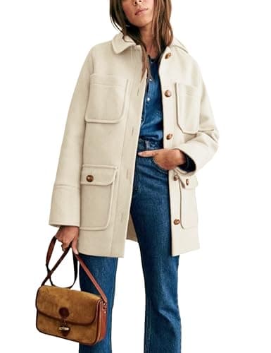 Omoone Women's Elegant Beige Wool Coat with Pockets